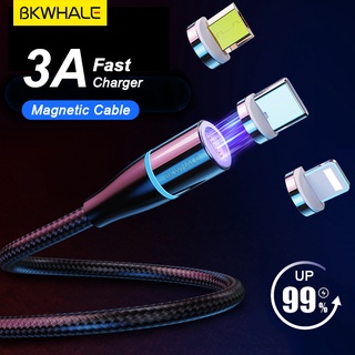 Bkwhale 3A สายชาร์จเร็ว 3 In 1 Micro Usb / Type-C  สายเคเบิ้ลแม่เหล็กพร้อมไฟ Led สําหรับ  Cable