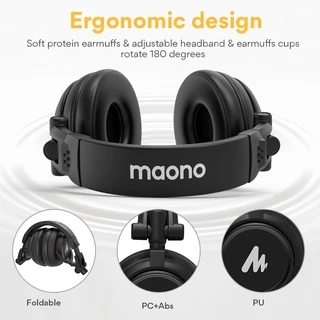 Maono AU-MH601 หูฟังสเตอริโอ สตูดิโอ 50 มม. สำหรับฟังเพลง ดีเจ ทำพ็อดแคสต์