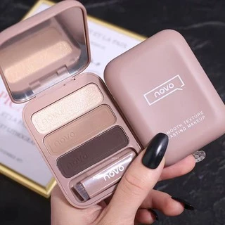 Novo คิ้วฝุ่น เฉดดิ้งไฮไลท์ ตลับ 3 สี [No.5345] Novo Smooth Texture Lasting Makeup Eyebrow Powder