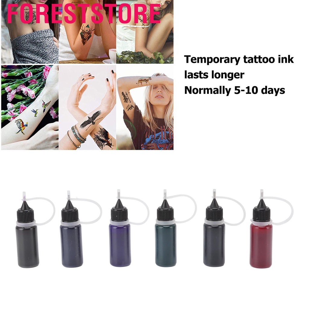 Foreststore Pigment Temporary Tattoo Ink Kit 6 Colors Long Lasting Semi ...