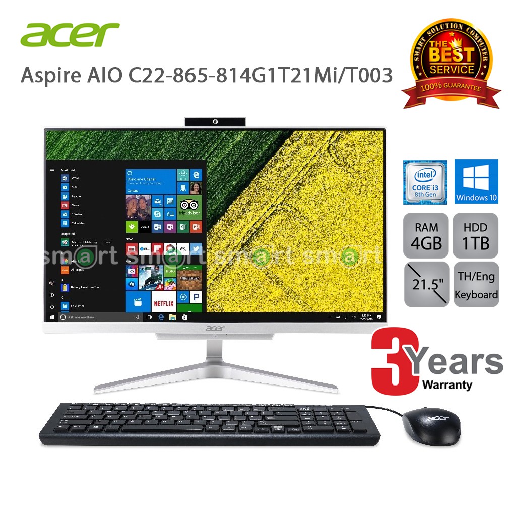 Acer Aspire All in one C22-865-814G1T21Mi/T003 (DQ.BBRST.003) i3-8130U/4GB/1TB/21.5/Win10 (Silver)
