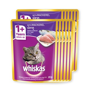 วิสกัสเพาช์ อาหารแมว รสปลาทู 85 กรัม (12 ถุง) Whiskas Pouch Cat Food Mackerel Flavor 85 g. (12 bags)