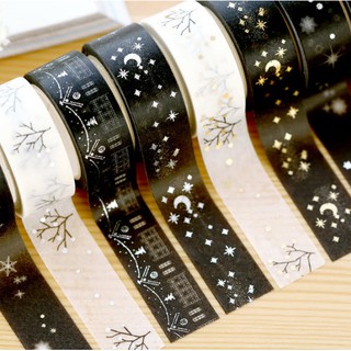 เทปตกแต่ง Masking tape วาชิเทปสีดำ-เงิน ดำ-ทอง หรูหราไฮโซ (กว้าง 1.5 ซม. ยาว 5 เมตร)