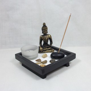 ชุดโต๊ะ พระพุทธรูป ทรายเซน เทียนทีไลท์ Zen Buddha Statue Sand Table Kit Relax Spiritual Tealight Holder