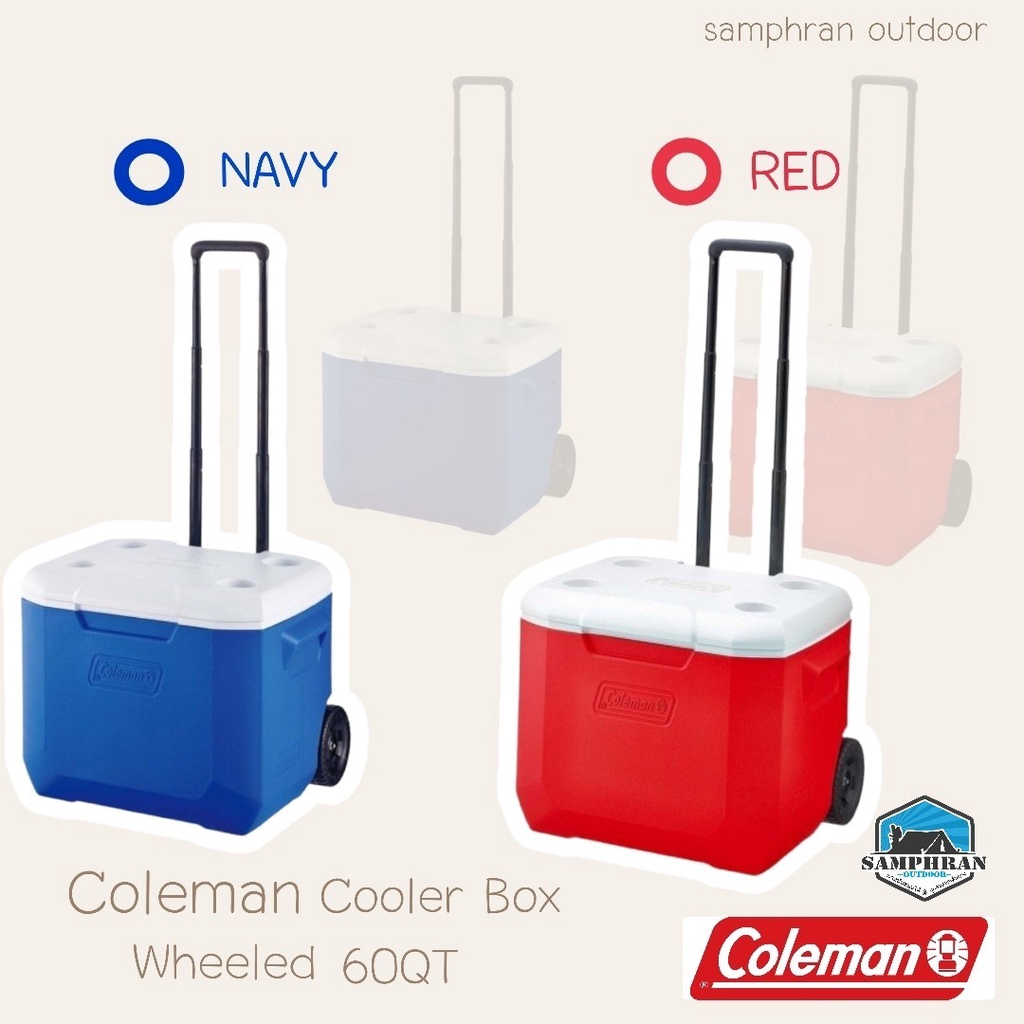 ⭐  5.5 โค้ด HGSP555  🇯🇵 กระติกน้ำแข็งล้อลาก Coleman Cooler Box 56L Wheel Cooler with Caster 60QT Blue/Red