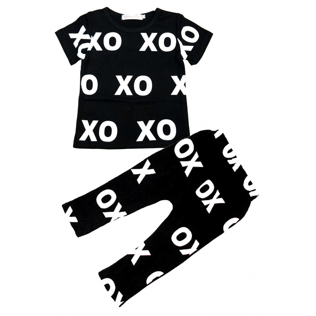 BABIES LABS BABIES LABS XO PRINT KIDS SHIRT + กางเกง (ชุด 2 ชิ้น) - สีดํา