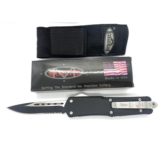 มีดสปริงตรง Microtech รุ่นใหญ่ ใบกึ่งหยัก Combat Troodon 00556 D/E Automatic Knife Camping Tool