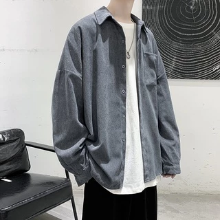 MNO.9 Men Shirt C601 เสื้อเชิ้ตแขนยาวผู้ชาย ผ้าลูกฟูก สีพื้นลำลอง