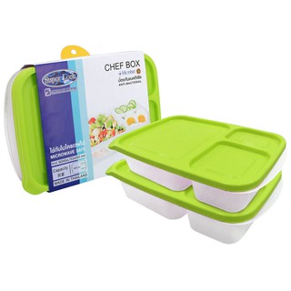 !! SALE !! กล่องอาหารทรงเหลี่ยม 2 ช่อง รุ่น CHEF BOX-6074 1000 มล. ขนาด 15.5 x 24 x 5 ซม. (ชุด2ชิ้น)สีเขียว