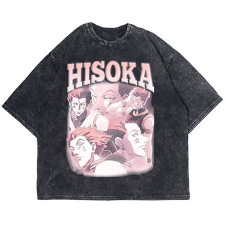 เสื้อยืดผ้าฝ้ายพิมพ์ลายแฟชั่นเสื้อยืดแขนสั้น พิมพ์ลายการ์ตูนอนิเมะ HISOKA CLOWN WASHING VINTAGE