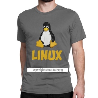 เสื้อยืด พิมพ์ลายโลโก้ Linux Tux Penguin สําหรับผู้ชาย