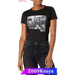 Z009Kesya เสื้อยืดผู้หญิงผ้าคอตตอน FEA Womens Nirvana Black And White Band Photo Soft Juniors Tee sale  Nirvana,นิพพาน