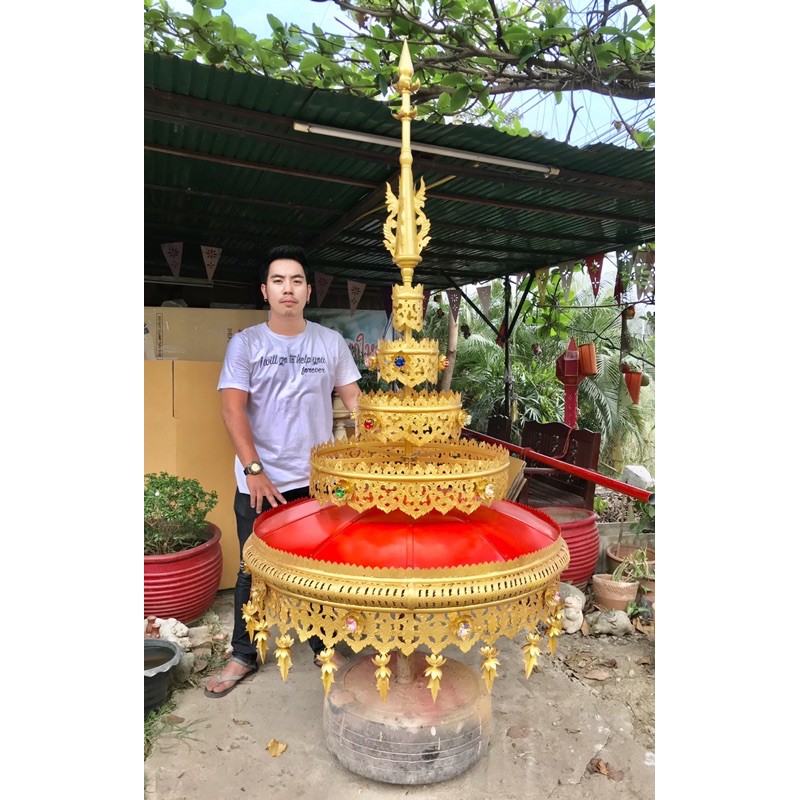สัปทนตอกลาย 5 ชั้น สัปทนฉลุลาย ฉัตรพระพุทธรูป ฉัตรพระประธาน