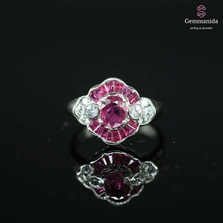 แหวนทับทิมแท้เผาเก่าและ white sapphire ขนาด 52