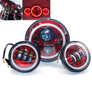 Red Halo 7 Inch LED Headlight 4 1/2&amp;quot;  4.5Inch Fog Light Passing Lamps Refit Motorcycle Accessories For Road King To