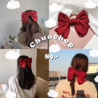 CHUUCHOP_พร้อมส่ง(C1276)🧸🍅Rinda korean ribbon กิ๊บโบว์ติดผมสีแดง สไตล์เกาหลี