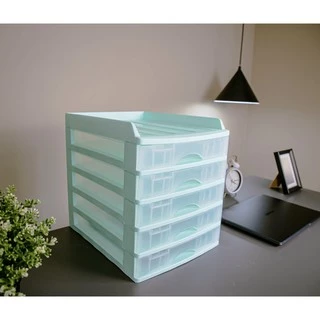 ตู้ลิ้นชัก 5 ชั้น พร้อมถาดบน สีเขียวพาสเทล รุ่น A-109-3 Organizer with upper tray two tone color Green Pastel