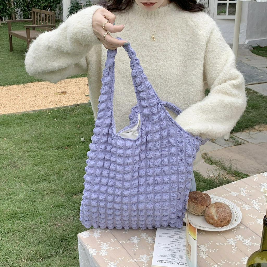ifashionbag(IF1814) กระเป๋าผ้าย่น ทรงนิ่ม ผ้ายับ สุดน่ารักแนวเกาหลี