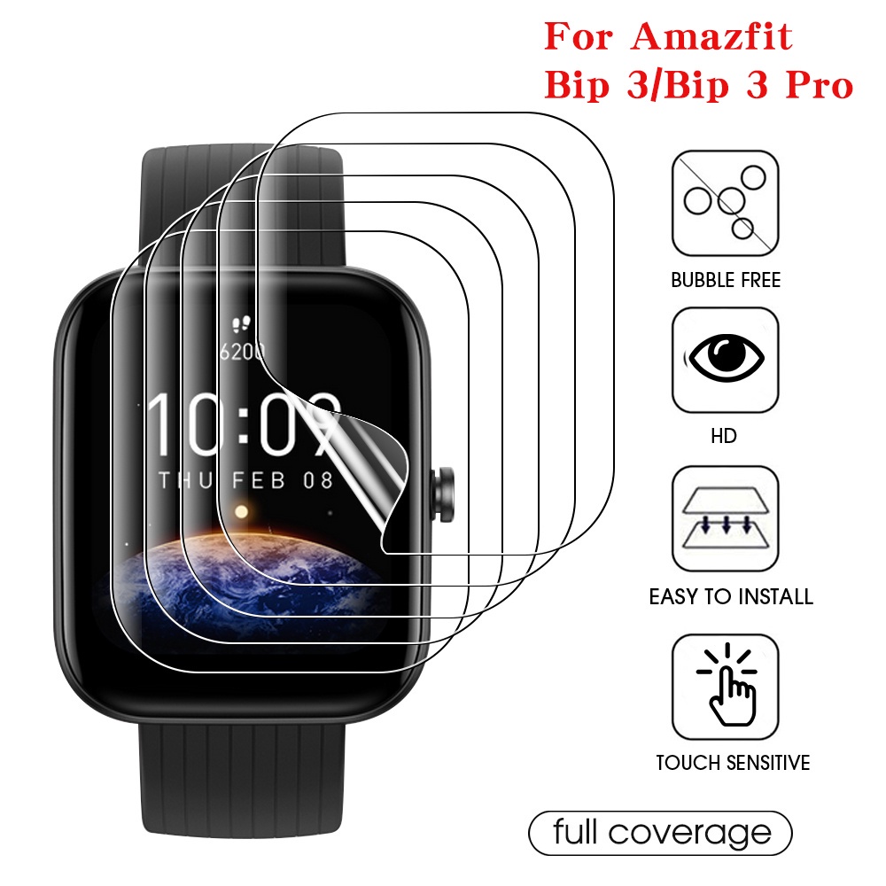 1 ชิ้น สําหรับ Amazfit Bip 3 / Bip 3 Pro Smart Watch Ultra ใส ป้องกันรอยขีดข่วน นิ่ม TPU ฟิล์มไฮโดรเจล ป้องกันหน้าจอ ไม่ใช่กระจกนิรภัย