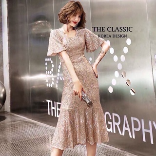 LuxuryDressShop ชุดไปงาน เดรสปักเลื่อมหรูหรา เดรสงานปักแขนระบาย ผ้านิ่ม ทรงสวยใส่สบาย