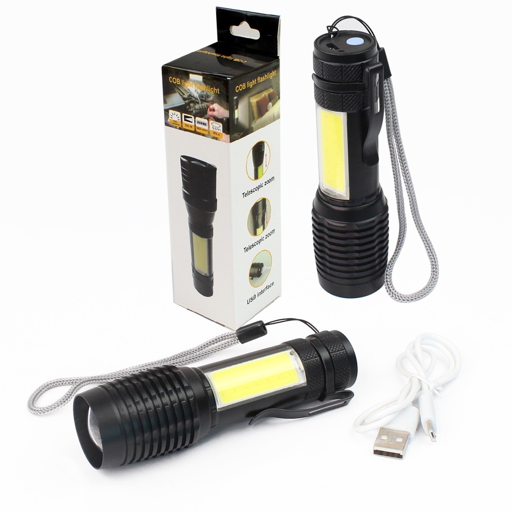 Telecorsa Flashlight USB COB LIGHT LED (Black) Model COB-Light-Flashlight-Torch-Portable-CAMPING-00A-K2