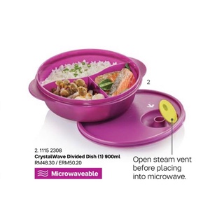 Tupperware กล่องข้าวใส่ไมโคเวฟได้ พร้อมฝาปิด CrystalWave Divided Dish