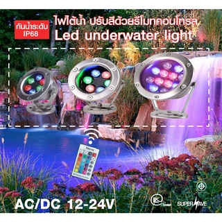 (งานแท้ชัวร์)ไฟใต้น้ำน้ำพุ น้ำตก สระว่ายน้ำ บ่อน้ำ บ่อน้ำล้น LED Underwater lamp 15w 18w 24wแสงขาว แสงวอร์ม RGB AC24V ใช