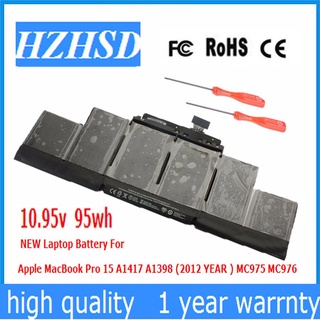 10.95v 95Wh New Original A1417 Laptop Battery for Apple MacBook Pro A1398 15&amp;quot; 2012 2013 Retina MD831 MC975 MC976