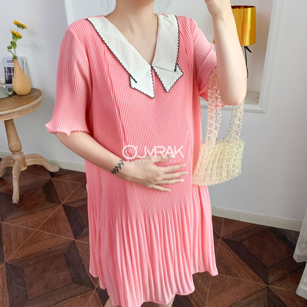 ( อกใหญ่ + มีซับ + ให้นม ) ชุดเดรสคลุมท้อง ผ้าชีฟองอัดพรีท BB1120 - รูปที่ 5