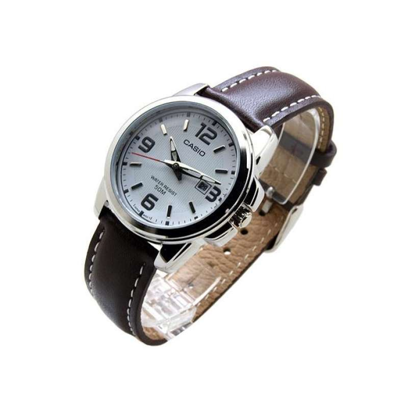 Win Watch Shop นาฬิกา Casio รุ่น LTP1314L7A นาฬิกาข้อมือผู้หญิง สายหนังแท้ สีน้ำตาล หน้าปัดขาว สุดหรู
