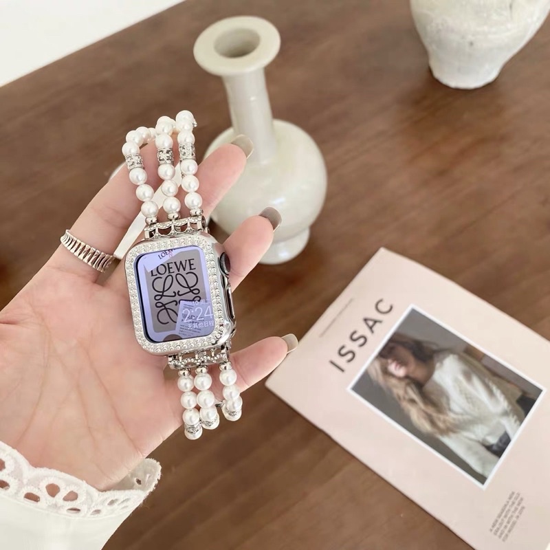 ( มาใหม่ ) พร้อมส่งจากไทย  สายนาฬิกาประดับมุก สำหรับใช้กับ Smart Watch 9 8 7 6 5 4 3 2 1 Se Ultra HK