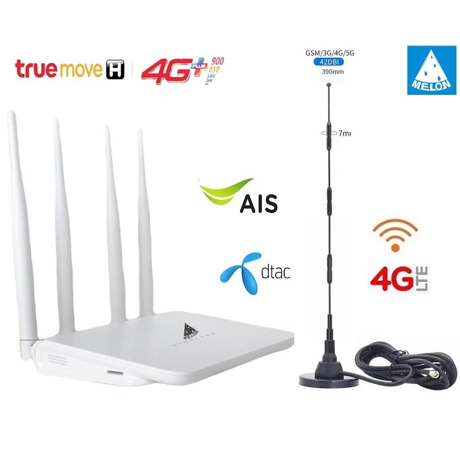 4G Wifi Router 300Mbps พร้อมชุด เสาอากาศ Omni 42dBi พื้นที่ จุดอับ สัญาณเครือข่าย 4G 3G ตาม บ้านพัก 