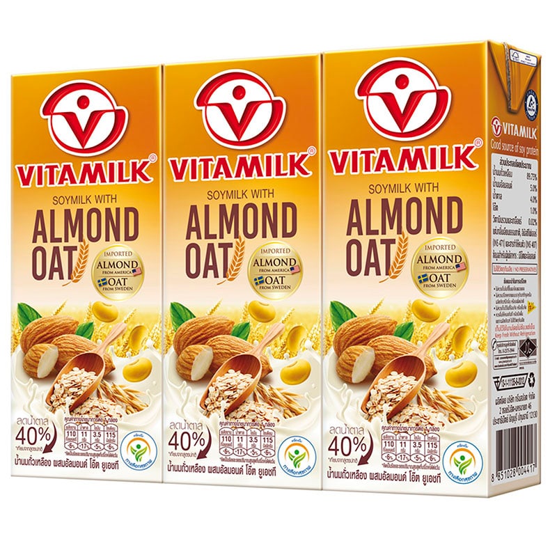 [ Free Delivery ]Vitamilk Almond Oat Soy UHT Milk 230ml. Pack 3Cash on delivery