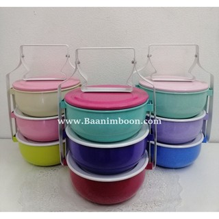 ปิ่นโตแฟนซี 3 ชั้น 🍛 สีพาสเทล ทรงถ้วย มีฝาปิด 🥣