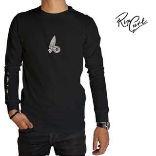 Ripcurl เสื้อยืดแขนยาว ปักลายโลโก้ SILVER RIPCURL สีดํา