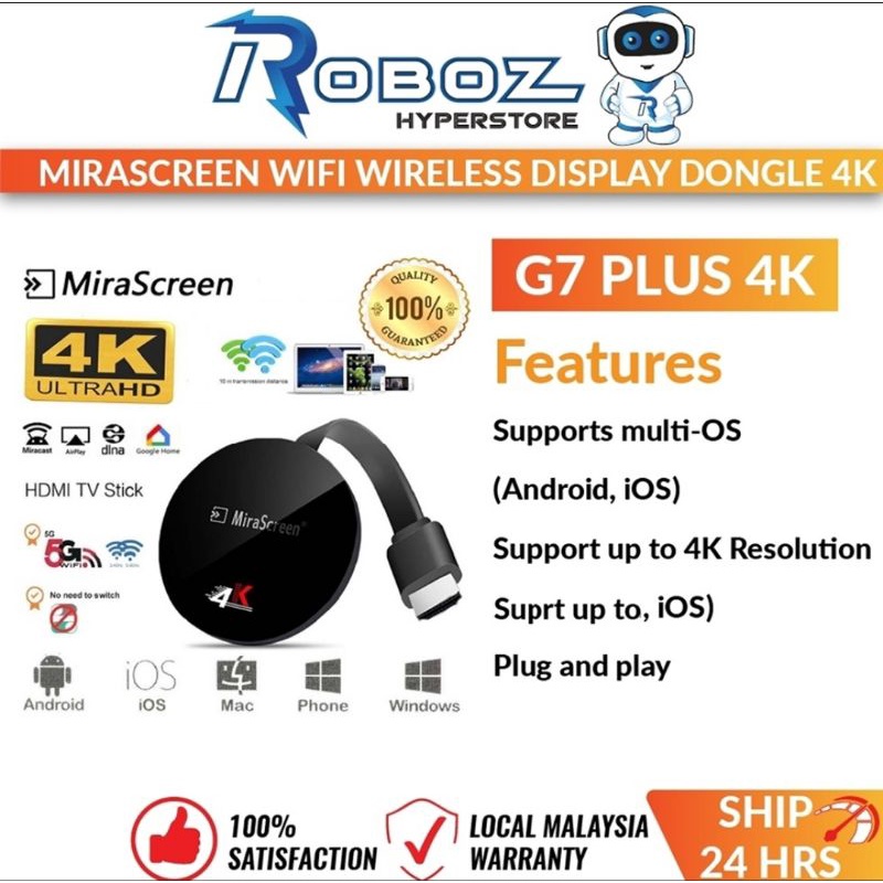 Mirascreen G7 Plus จอแสดงผลไร้สาย dongle 4K TV stick Airplay Miracast stream cast Dongle กระจก hdmi