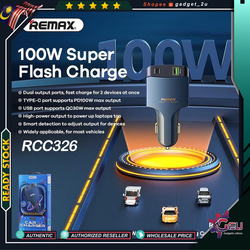 Remax RCC326 Tour Series 100W PD + QC High Power Support Notebook Car Charger,100W Super Charger