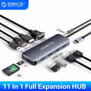 ORICO MC-U11P USB C HUB to USB3.0 HDMI-ใช้งานร่วมกับVGA 100W PD RJ45 Card Reader อะแดปเตอร์เสียง Dock สำหรับ