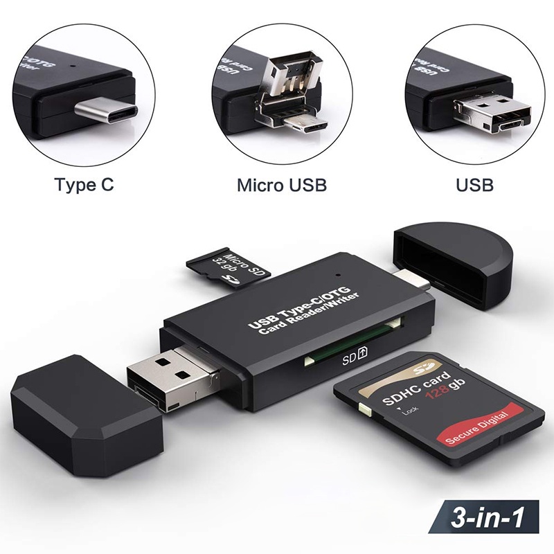 3 in 1 การ์ดหน่วยความจําอัจฉริยะแฟลชไดรฟ์เครื่องอ่านการ์ด SD ประเภท USB 2.0 เป็น Micro Type C พร้อมอะแดปเตอร์ OTG