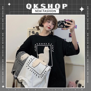 QKshop 💝เสื้อยืดคอกลมแขนสั้นสกรีนลายน้องอัลปาก้าตรงด้านหน้า เสื้อสีพื้นมีให้เลือกถึง 3 สี (black heart)(white heart)(bla