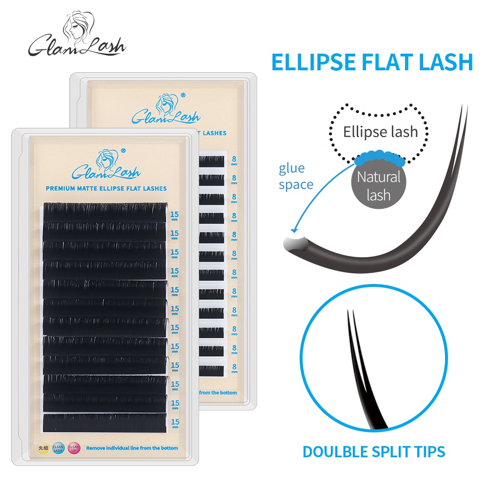 GLAMOLASH Flat Ellipse Eyelashes Extensions แยกเคล็ดลับ ellipse รูปแสงธรรมชาติขนตาปลอม ellipse ขนตา
