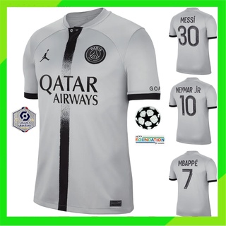 เสื้อกีฬาแขนสั้น ลายทีมชาติฟุตบอล Paris Saint Germain 2022-23 ชุดเยือน สีขาว ไซซ์ S-2XL