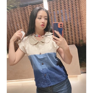 เสื้อผ้าฝ้ายมัดย้อม คอบัว แขนเลย กระดุมหน้า