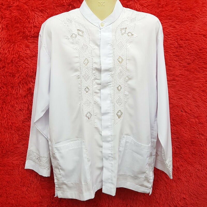 เสื้อกูรงชายแขนยาวปักลาย คอจีน มีกระเป๋าอเนกประสงค์ 2 ข้าง สุภาพเรียบร้อย รุ่น SHC21