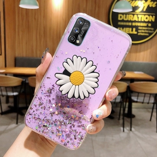 Ready เคส Realme 7 5G Back Cover Fashion Bling Glitter Star Transparent Case With Daisy Folding Stand Holder Softcase เคสโทรศัพท์ เรียวมี 7 5G