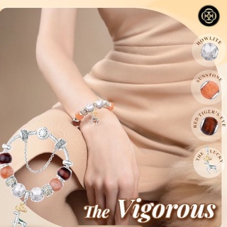 สร้อยข้อมือชาร์มหินมงคล/นำโชค และจี้กวางเผือก CHEEVITWUFU Charm Bracelet The Vigorous Collection: Sunstone-Red Tigers