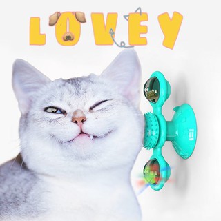 🐾lovey🐾 2IN1 ของเล่นกังหันลมสำหรับสัตว์เลี้ยง ที่มีแปรงนวดขน（สามารถใส่อาหารและของเล่นเรืองแสง）