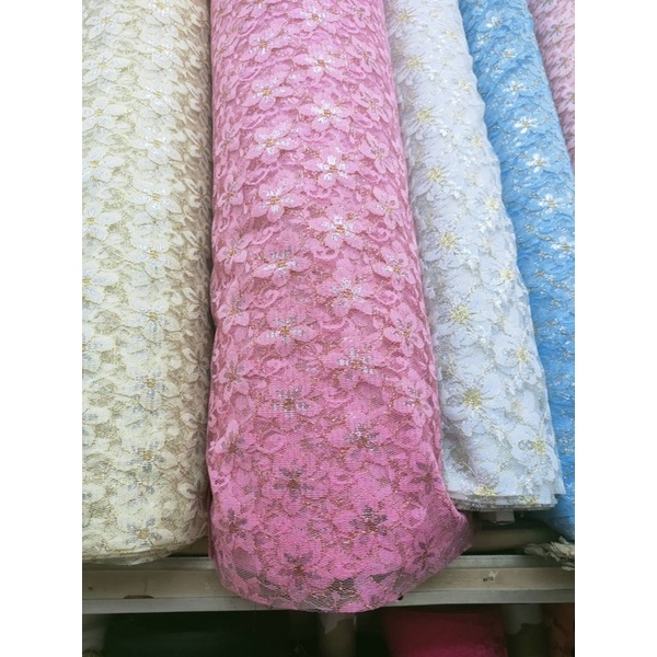 ลูกไม้ตาข่าย ลูกไม้โปร่งลายดาว หน้ากว้าง45นิ้ว ขายเป็นเมตร เมตรละ59บาท
