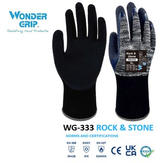 Wonder Grip ถุงมือเคลือบยางสองชั้นที่สร้างจากผ้าฝ้าย กันลื่นเพื่อการยึดเกาะที่ดีเยี่ยม รุ่น  WG-333 Rock &amp; Stone  USA