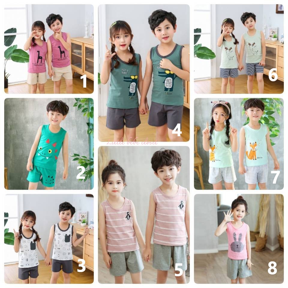 เสื้อกล้ามเด็ก แขนกุด กางเกงขาสั้น ผ้านุ่มใส่สบาย เหมาะกับอากาศเมืองไทย มีหลายลายให้เลือก